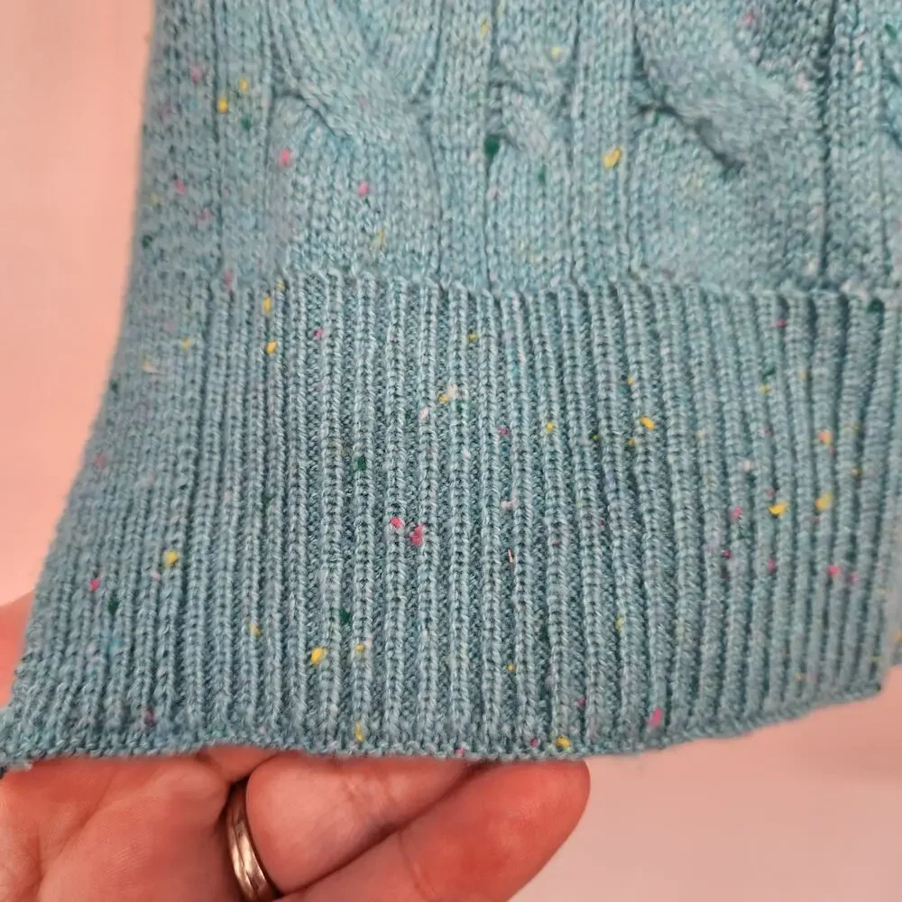 NWT Talbots Turquoise Flecked Cotton Cable Knit Long‎ Sweater Rectangle Scarf OS
